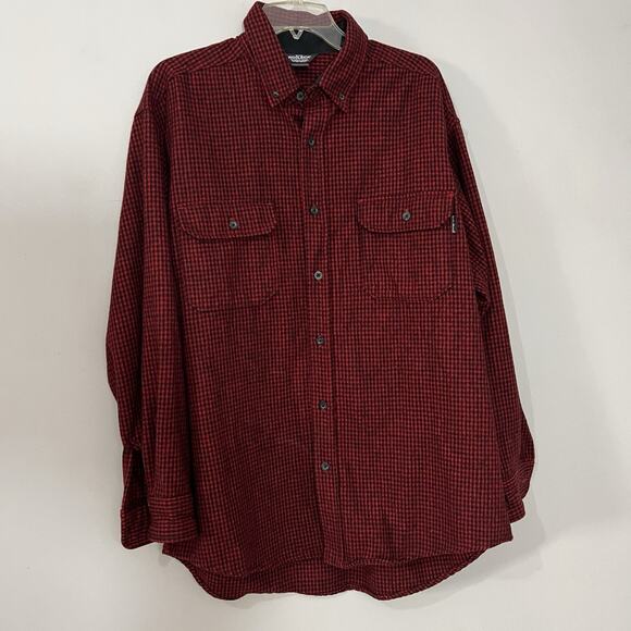 VTG Woolrich Mens Shirt Red Black Micro Plaid Wool Large Shirt Button Flannel - Picture 10 of 10
